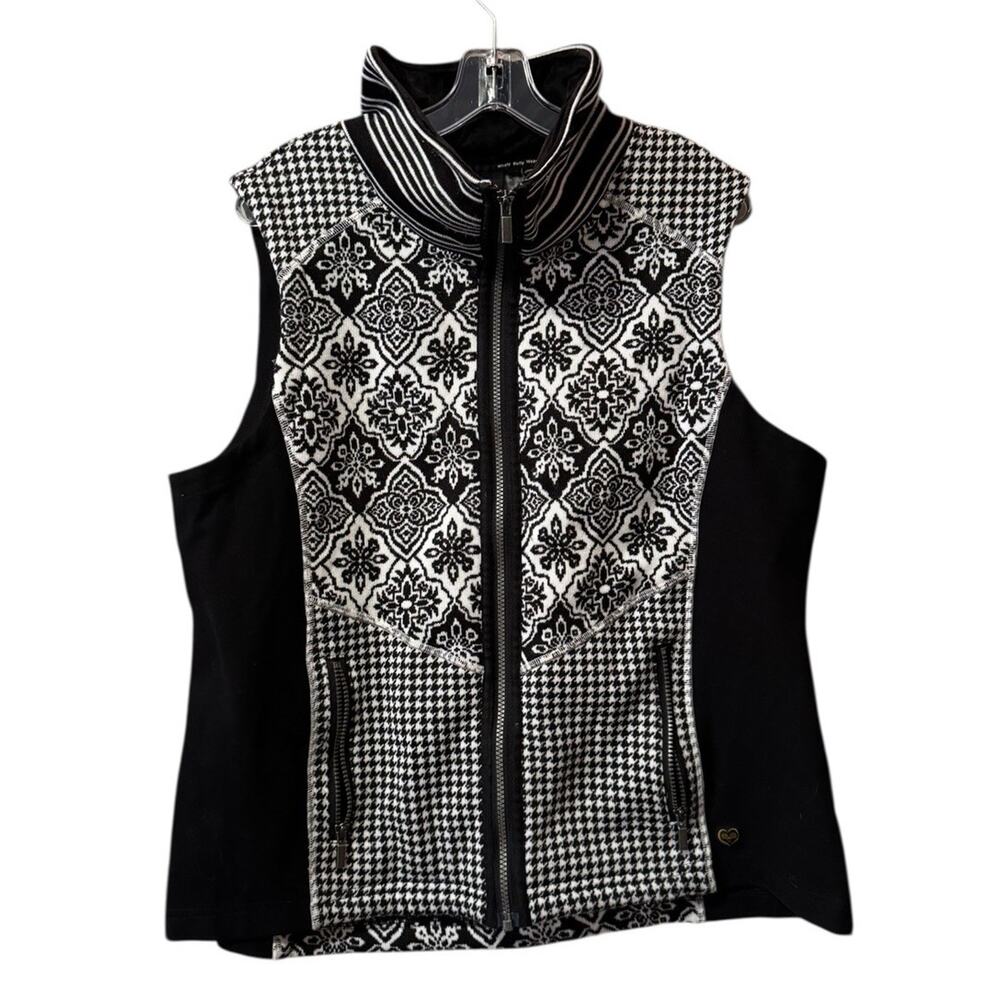 Wooly Bully Wear‎ Women Size Measured Black & White Sleeveless Vest Full Zip